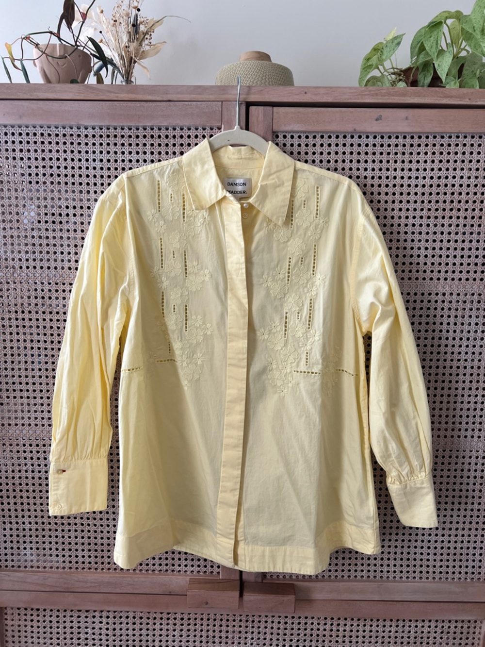 NWT Damson Madder Women's Butter Yellow Embroidered Button-Down Shirt